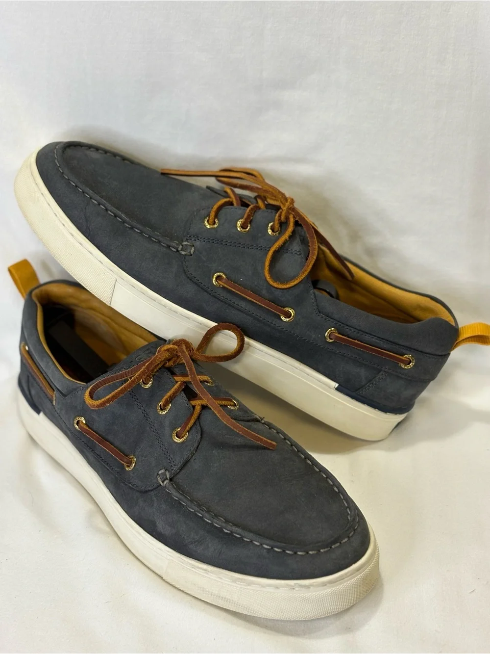 Sperry Top Sider Gold Cup Blue/Gray Suede Boat Shoes w/Brown Laces SZ 12 $200